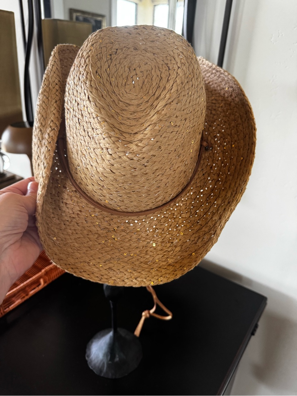 David and Young Natural Brown Straw Cowboy Hat with Chin Strap - Picture 4 of 6